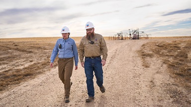 Chevron workers in the field