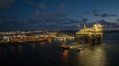 Chevron's Anchor floating production unit is towed to its final destination in the U.S. Gulf of Mexico.