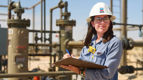 Chevron employee looking off in the distance