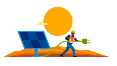 illustration of a worker in a solar field